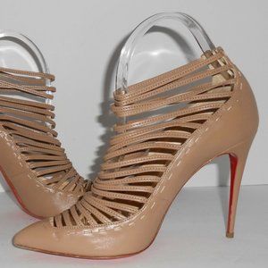 Christian Louboutin Beige/Tan Leather Gortik Strappy Ankle Bootie Heels Sz. 40